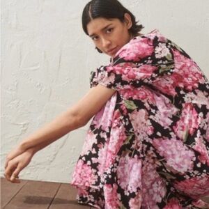 H&M Pink and Black Floral Puff Sleeve Dress Cottagecore Dress Fairycore Sz Large